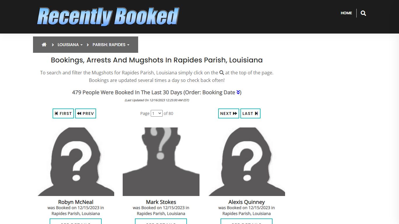 Bookings, Arrests and Mugshots in Rapides Parish, Louisiana