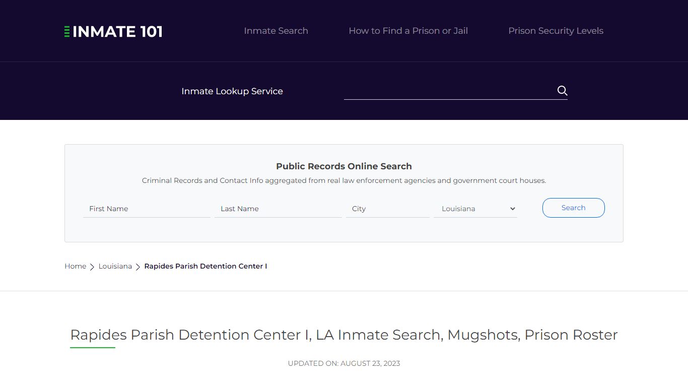 Rapides Parish Detention Center I, LA Inmate Search, Mugshots, Prison ...